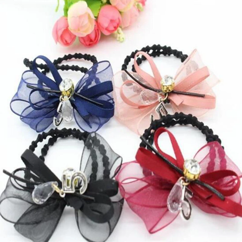 

Vintage Hot New Lady Girls Bowknot Number 5 Pattern Elastic Hair Bands Women Girls Hair Accessories Hair Rope High Quality