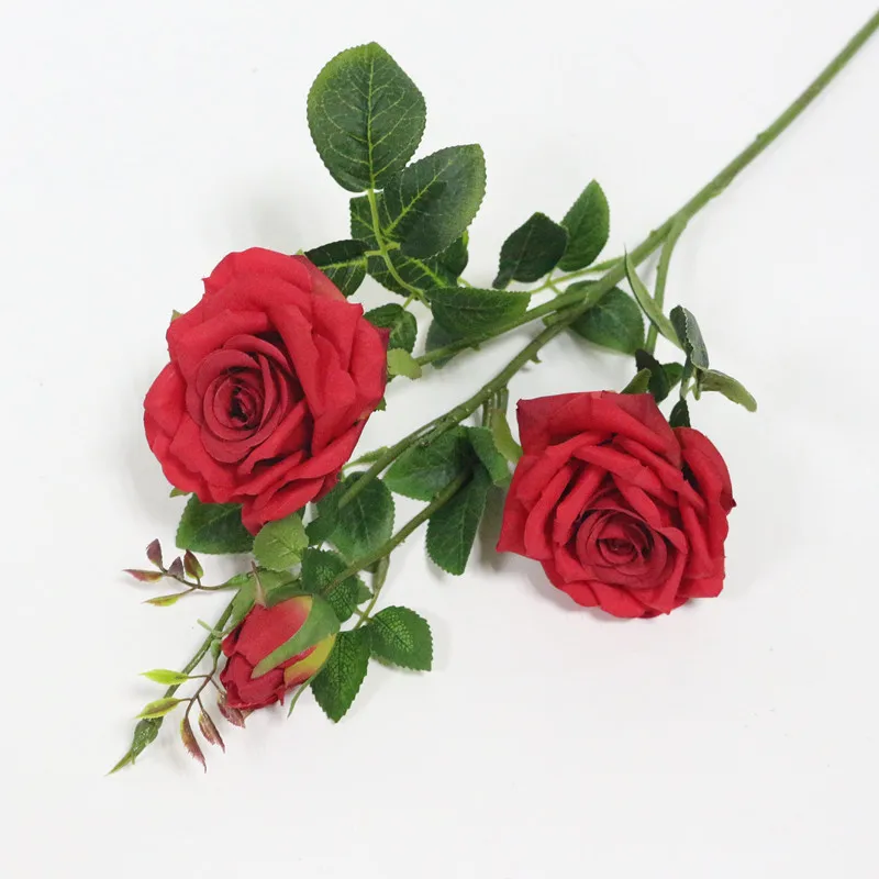 Flone 3 головки искусственный шелк Поддельные розы цветы День святого Валентина для свадьбы домашний стол Цветочная композиция украшения Аксессуары - Цвет: red
