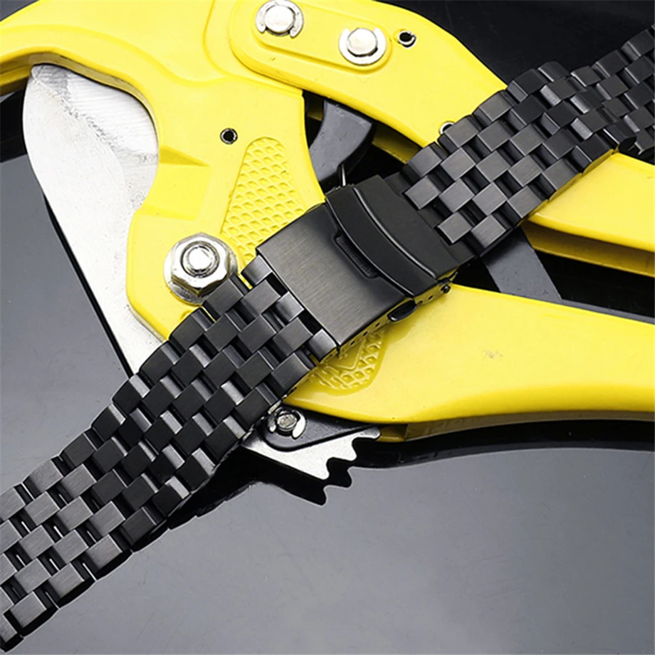 Silver/Black Solid Stainless Steel 22mm 20mm Watchbands Folding Clasp Mens High Quality Watch Strap Replacement