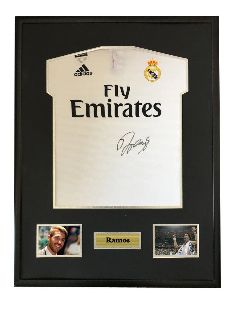 

Ramos signed autographed soccer shirt jersey come with Sa coa framed Real Madrid