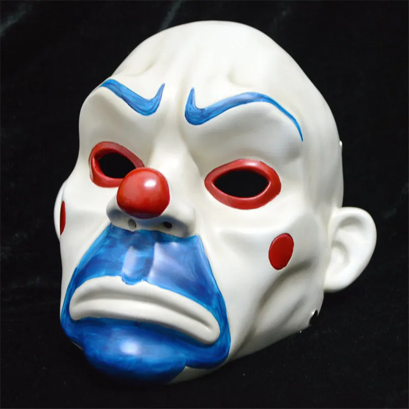 

Hot Selling Batman Film Joker Clown Mask Bank Robber Masque Resin Masks For Adult Full Face Dark Night Costume Halloween Party