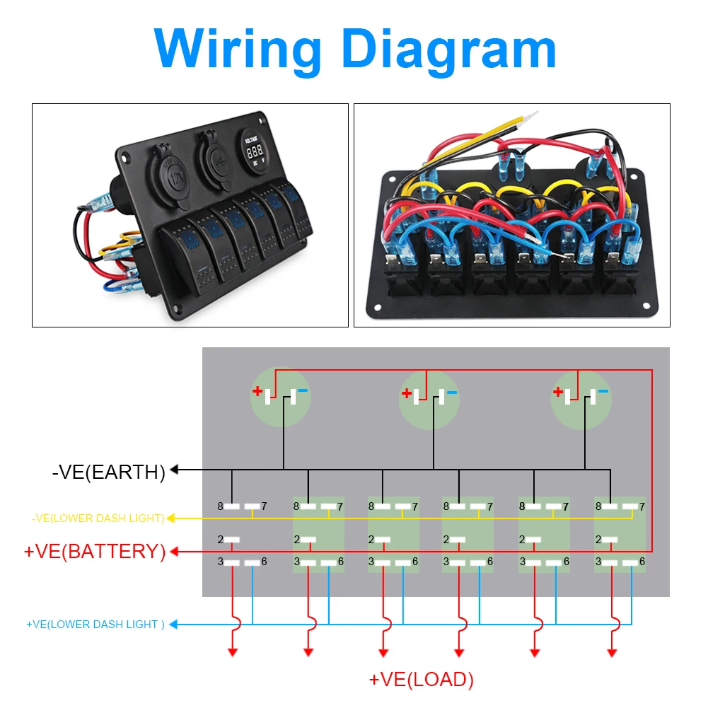 Herorider переключатель панель 5 в двойной Usb Автомобильное зарядное устройство вольтметр 6 банд авто лодка морской прикуриватель синий светодиод кулисный переключатель панель