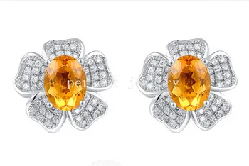 

Citrine stud earring Free shipping Nature real citrine Fine jewelry 925 sterling silver 1.25ct*2pcs gems #B952103