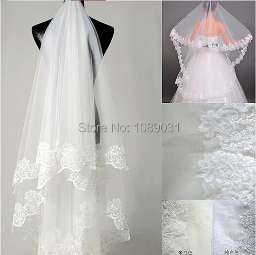 Brand New Wedding Veils with Appliqued Edge 2M White/Ivory/Red Wedding Accessories Elegant Princess Bridal Veils