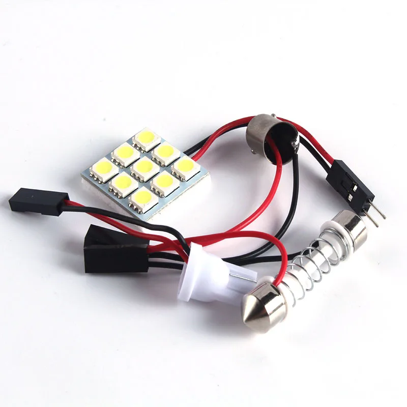 10PCS White Car Light Sourcing ba9s T10+Festoon Adapters 9 SMD 5050 3
