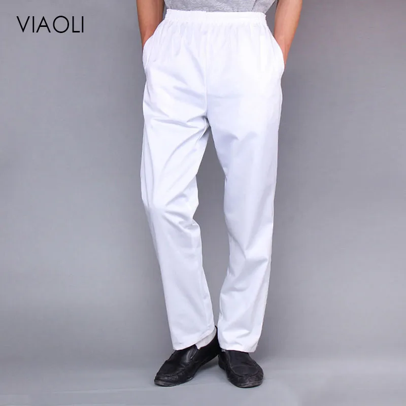 

Chef Trousers Food Service white solid Pants Elastic Peppers Restaurant Kitchen Pants Bakery Stretch Work Wear Uniform Cook