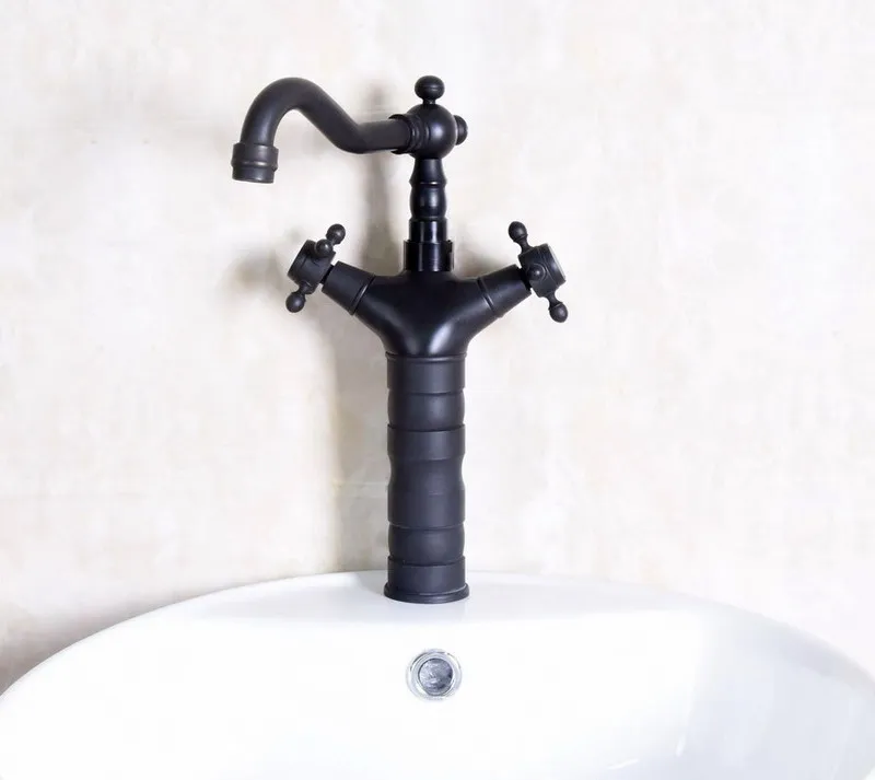 Black Oil Rubbed Brass Dual Cross Handles Single Hole Swivel Spout Kitchen Sink Bathroom Vessel Basin Faucet Mixer Tap anf138