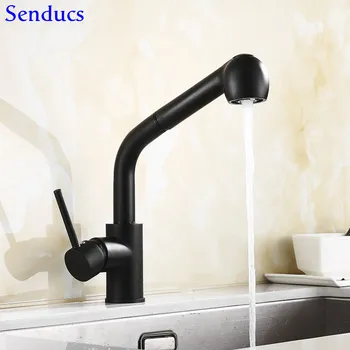 

Senducs Black Kitchen Sink Faucet With Quality Brass Kitchen Mixer Tap For Pull Down Hot Cold Kitchen Faucets Spring Water Taps