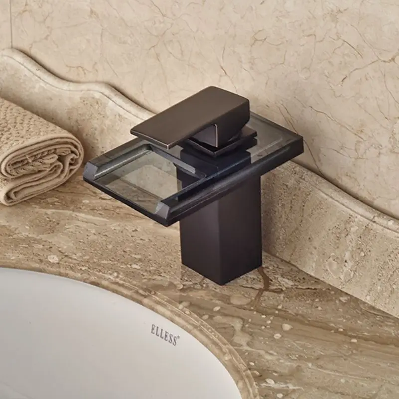 

LED Sumptuous Delicate Contemporary Basin Faucet Ceramic Painting Single Handle Hot Cold Waterfall Excellent Basin Faucet