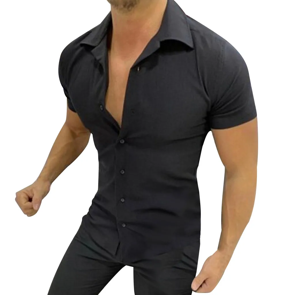 Мужская модная однотонная Повседневная рубашка с коротким рукавом, мужские рубашки Apr8
