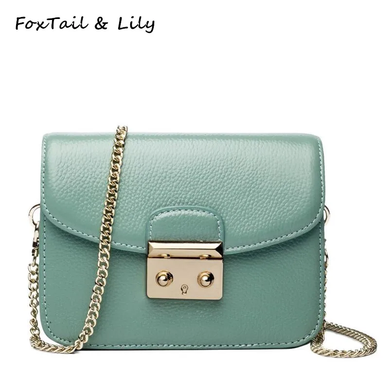 

FoxTail & Lily Mini Gold Chain Crossbody Bags for Women Genuine Leather Small Shoulder Messenger Bags High Quality Flap Bag