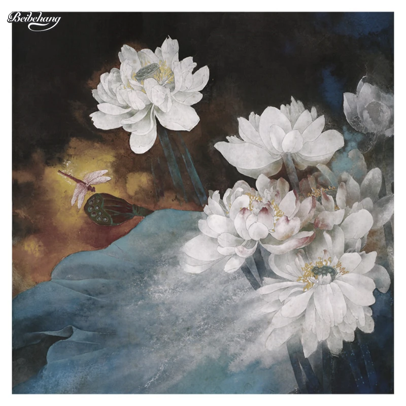 

Beibehang Лотос Современная новая живопись ТВ фон диван фон роспись обои для спальни обои для стен 3d