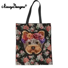 Бесшумная дизайнерская сумка с верхней ручкой Женская холщовая хозяйственная сумка Забавный цветочный Йоркширский терьер принт с Мопсом рисунок сумка для девочек Дети