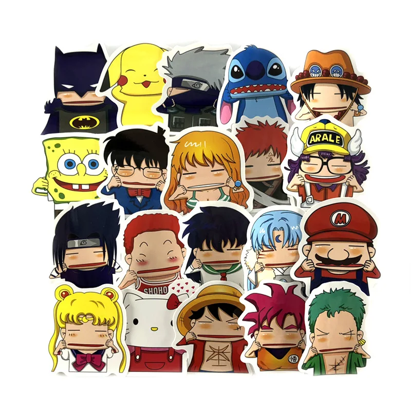 

22pcs Mixed Random Cartoon Anime Doodle Sticker One Piece Naruto SpongeBob DIY Guitar Car Bike Fridge Sticker Gifts for Children
