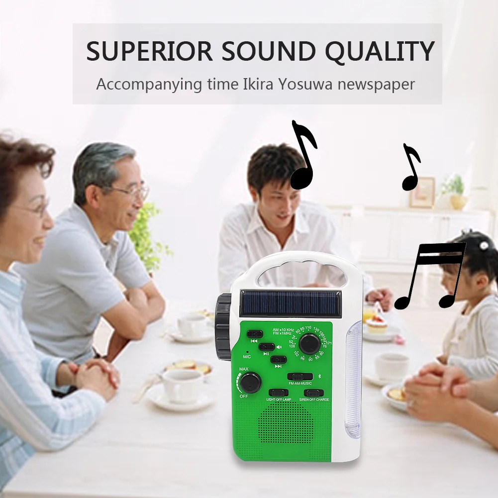 

7 In 1 Hand Crank Bluetooth Led Flashlight AM/FM Speaker Emergency Outdoor Solar TF Card Radio Reading Lamp Multifunction