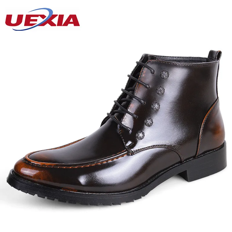 

Short Ankle Boots For Men Flat High Tops Business Genuine Leather Shoes Pointed Toe Lace-Up Martin Boots Botines Hombre