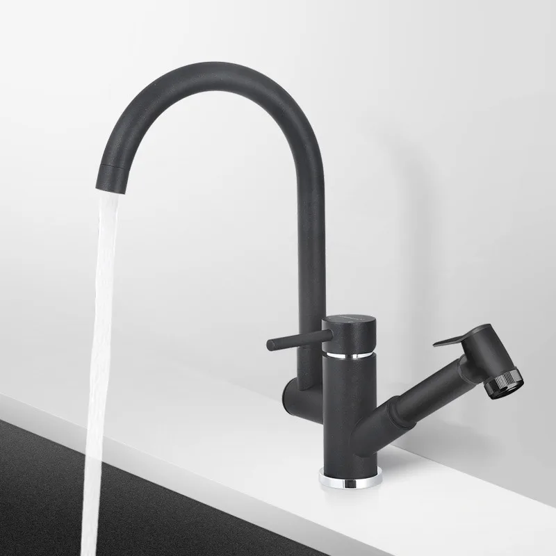 

full copper brass kitchen dish brushed basin faucet mixer tap with hot and cold waterfall black basin faucet Single Hole