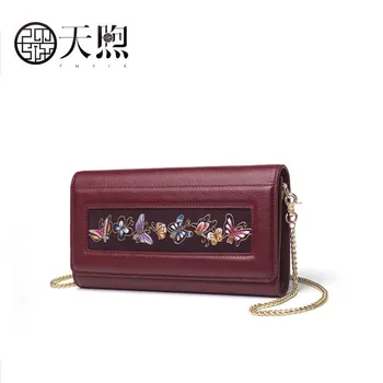 

Pmsix Messenger Bag Female 2018 new fashion leather Messenger packet First layer leather clutch