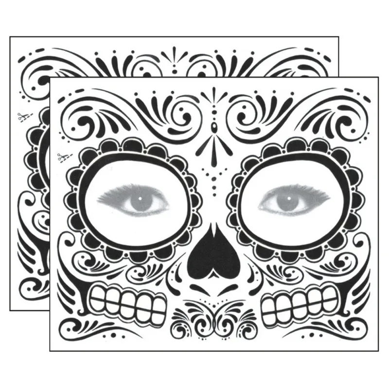 06 28 De Réductionhommes Femmes Halloween Fête Temporaire Tatouage Visage Tête De Crâne Squelette Gothique Masque Temporaire Tatouage In Tatouages