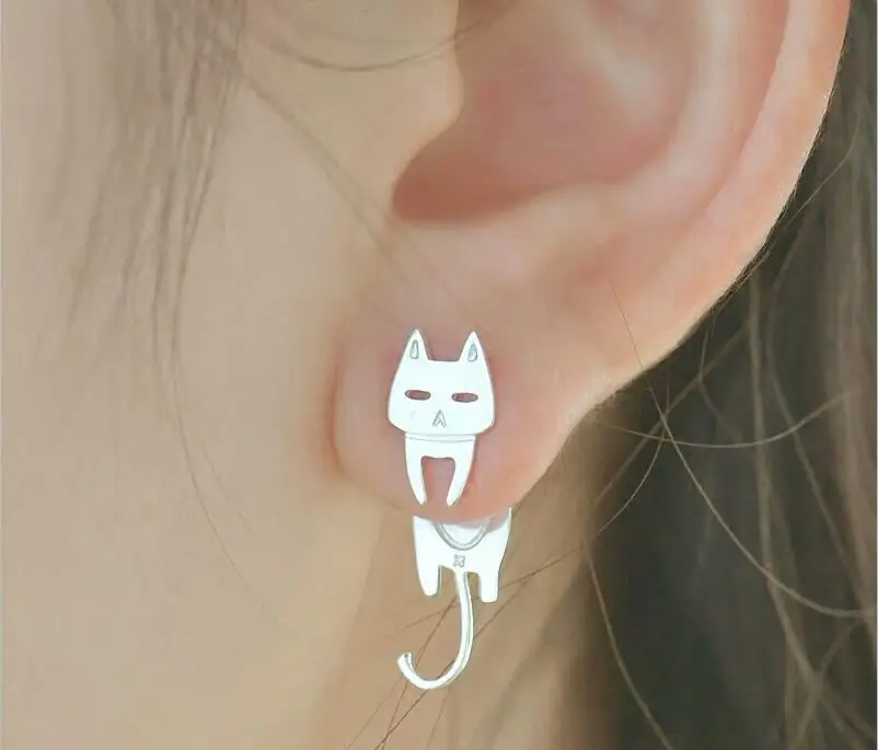 Гипоаллергенные серьги-гвоздики из серебра 925 пробы в форме кошки и рыбы для женщин, гипоаллергенные ювелирные изделия из стерлингового серебра