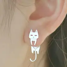 Гипоаллергенные серьги-гвоздики из серебра 925 пробы в форме кошки и рыбы для женщин, гипоаллергенные ювелирные изделия из стерлингового серебра