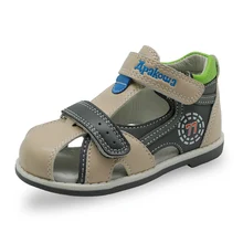 Apakowa Nouvelle enfants d’été chaussures crochet et boucle en boucle fermée bout garçons sandales orthopédiques sport pu en cuir bébé garçons sandales chaussures