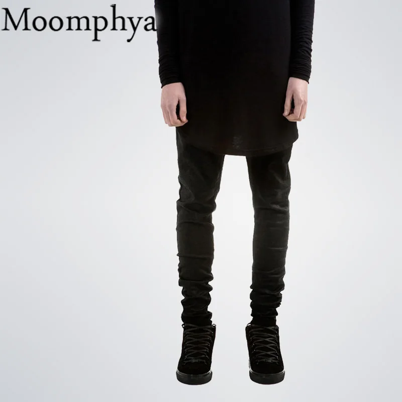 Джинсы мужские облегающие прямые джинсы Slim Fit однотонные байкерские