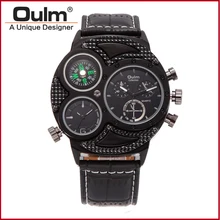 2016 Oulm 3594-1 Unisex Dual-movement Sports Mechanical Watch with GMT Dual Time Display Thermometer & Compass