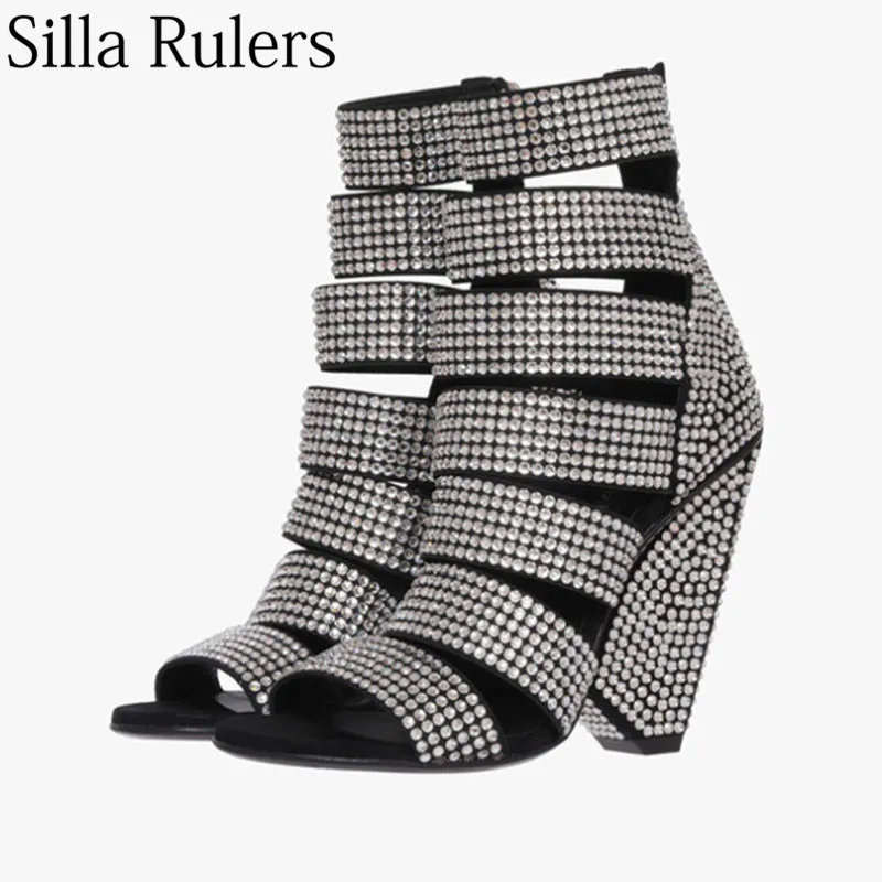 

2019 new arrive Luxurious Rhinestone high heel sandals women sexy peep toe transparent crystal heel summer shoes runway sandals