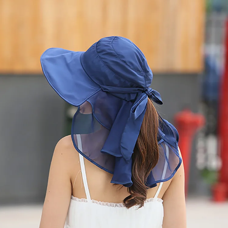 Женские уличные солнечные шляпы для верховой езды, защита лица и шеи для женщин, Sombreros Mujer Verano, с широкими полями, летние козырьки, кепки, анти-УФ - Цвет: blue