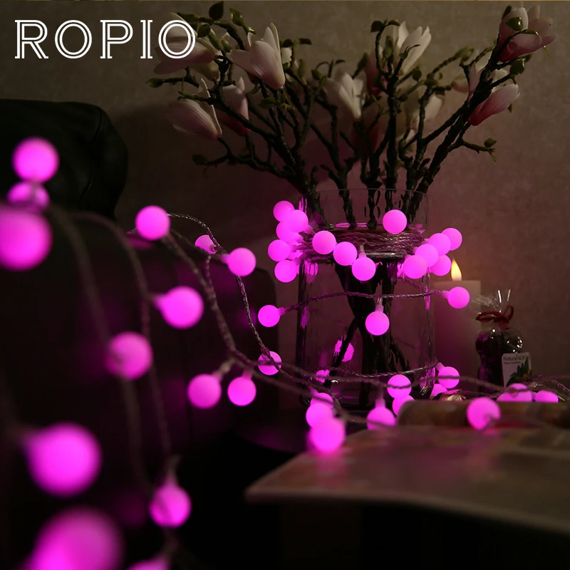 ROPIO 10M 100 LEDs Pink Ball LED String Light Romantic Home Garden Christmas Tree Party Outdoor Holiday Fairy Decoration