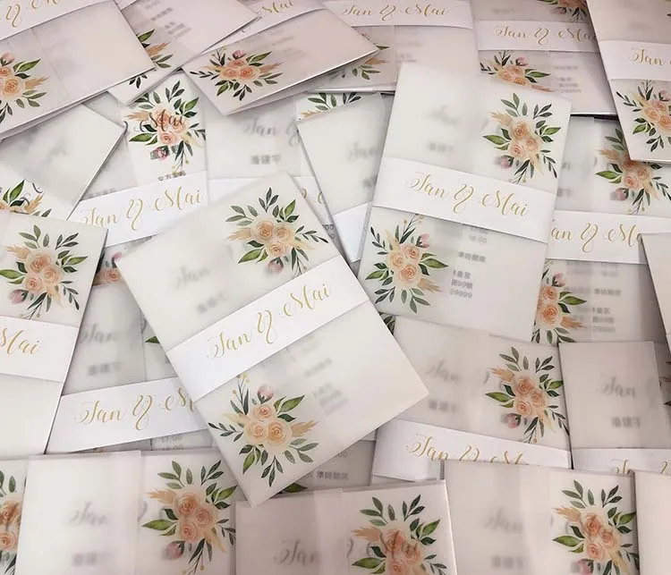  Custom Watercolor Floral Vellum Wedding Invitation with Envelope CA0957 - 32990914013