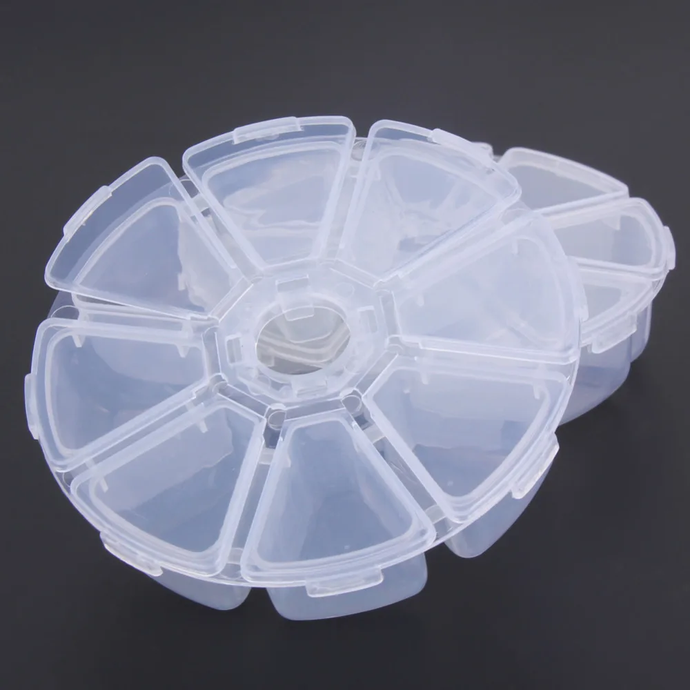 

2Pcs Nail Art Rhinestones Beads Display Box Storage Case 8 Compartments Pills Container Plastic Transparent Multifunctional Box