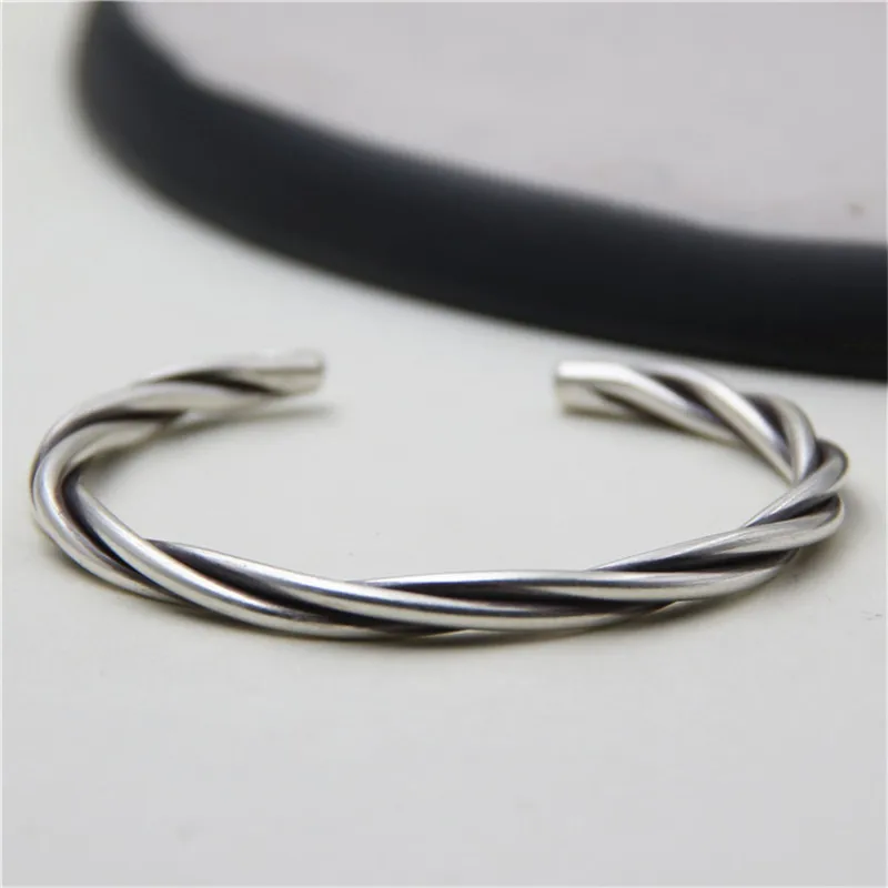 JINSE Cuff 925 Thai Silver Bracelet Bangle For Women Men Vintage Twisted Bangle Jewelry For Women Men 5mm 24G WTB041 JINSE Cuff 925 Thai Silver Bracelet Bangle For Women Men Vintage Twisted Bangle Jewelry For Women Men 5mm 24G WTB041