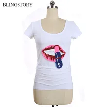 BLINGSTORY/Женская губная помада с блестками и круглым вырезом; хлопковая летняя футболка больших размеров; XXXXXXL; Прямая поставка; LP52101A
