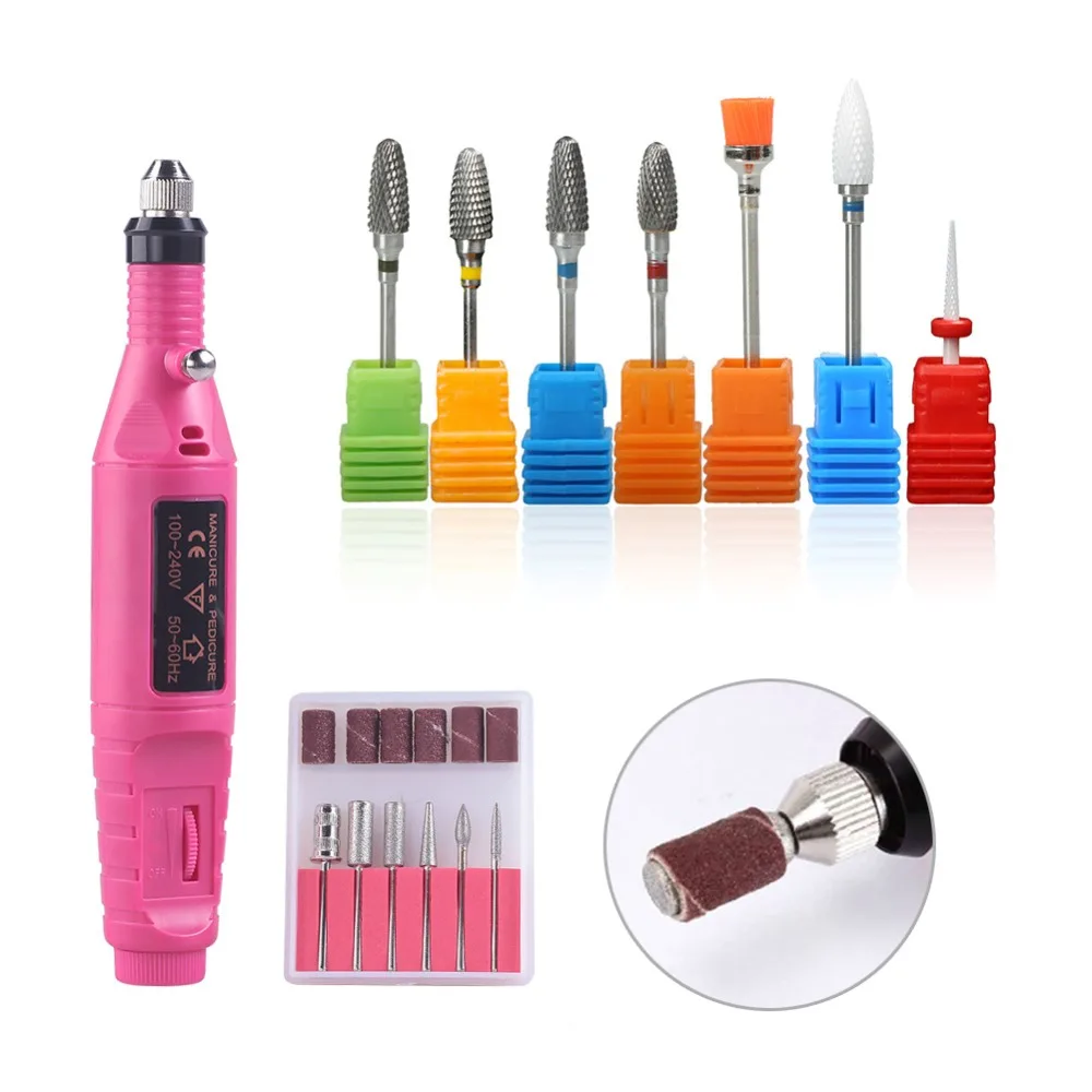 

20000RPM 1 Set Electric Manicure Machine Pen Pedicure Milling Cutter for Manicure Nail Tools 7 bits Drill Nail Drill Machine