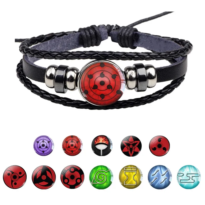 Клан Учиха Rinnegan Sharingan глаз браслет аниме плетеный кожаный Наруто Саске Итачи