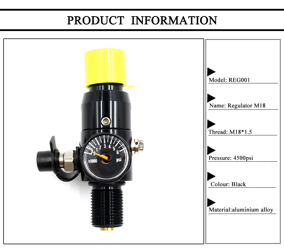 Qupb PCP Пейнтбол HPA регулятор бака клапан M18 * 1,5 тема черный REG001