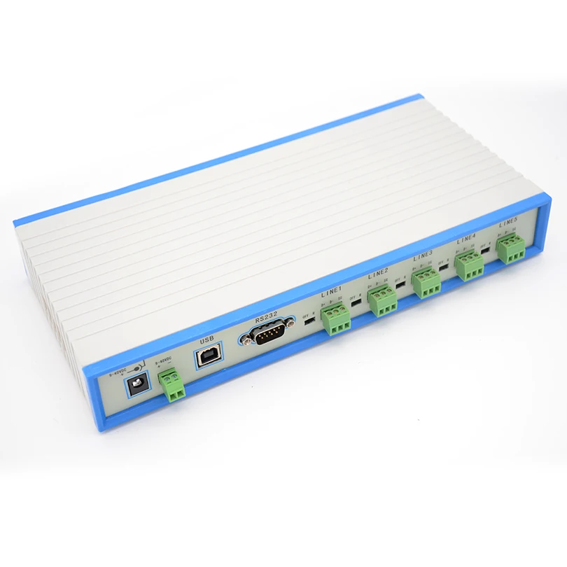 

7-port RS485 hub 5 RS485 ports One RS232 port and one USB port Designed for RS485 star wiring Opto-isolated