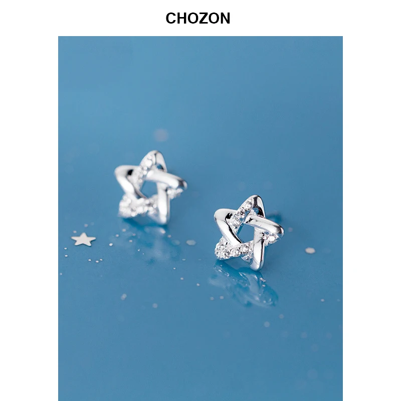 

S925 Silver small stud Earring hollowed pentagram sweet Star Mini Earrings women Korean version accessory