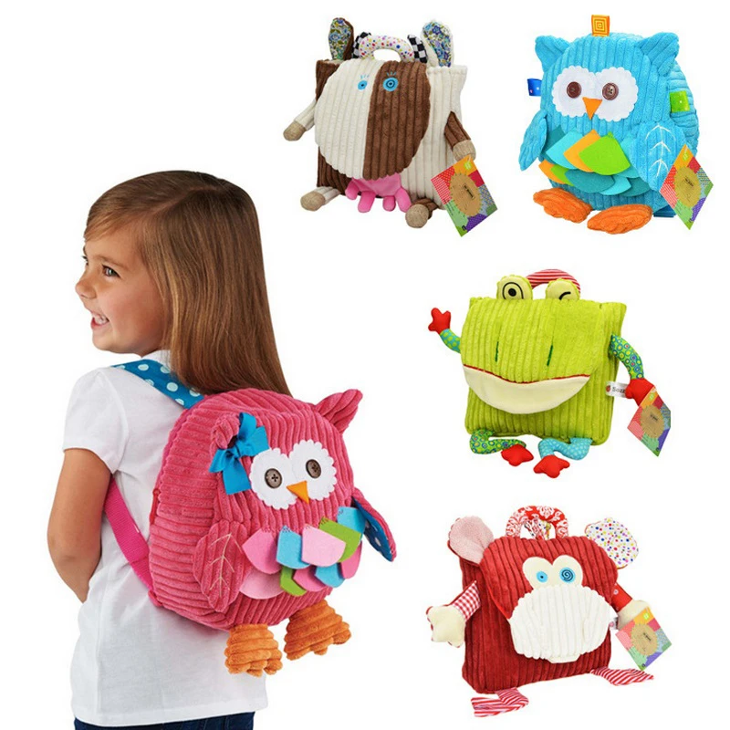 Children's Plush School Bags Kids Toy Backpacks 25cm Preschool Girls Boys Zoo Pack Cute Cartoon Animal Owl Cow Frog Monkey Lion