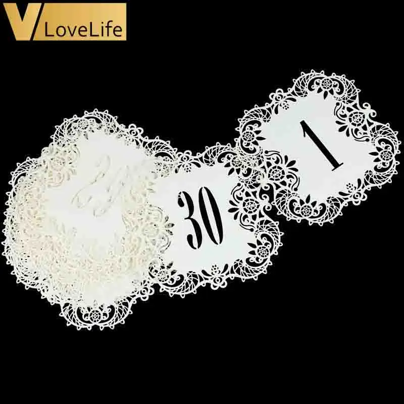 

30pcs/set 1-30 Hollow Lace Table Number Table Cards Rustic Wedding Party Centerpieces Decor Vintage Wedding Decor