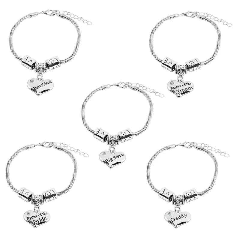 

Hot Sale Women Men Sister Mother Father Sister Charm Brand Bracelet Love Heart Bracelet Family Mom Best Friends Gift Jewelry