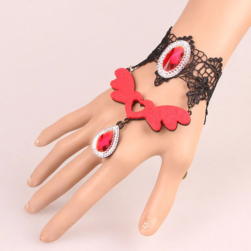 Gothic Bracelet For Women Heart Shaped Wing Red Crystal Sexy Hollow