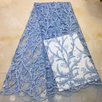 

Nigerian Lace Fabric 2019 High Quality African Tulle Lace Fabric With 3D Sequins French Net Lace For Wedding Dress New