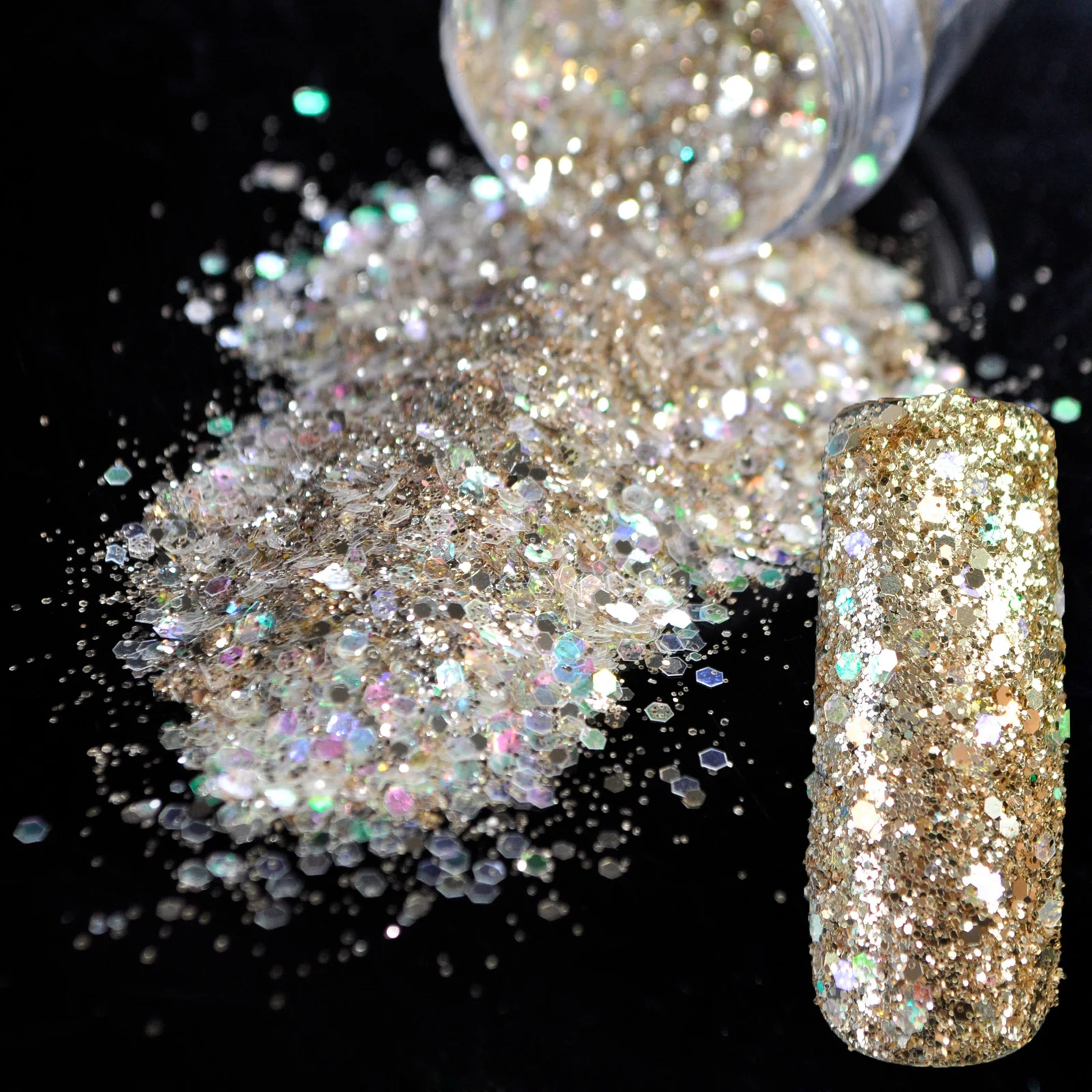 

Spirit Abalone Clear Sequins Sheets DIY Nail Art Glitter Nail Design Supplies Champagne Acrylic UV Mix Size Glitter Powder 286