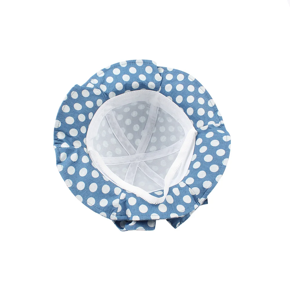 3Dots Baby Girls Bucket Hat Blue Summer Sun Cap Beanie with Wide Brim UV Protection Cotton Breathable Elastic Chinstrap Stay On