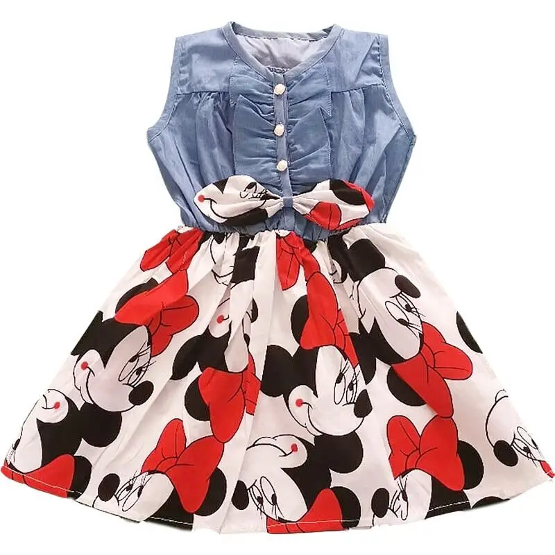 

Girls Dress Children's Clothing 2019 Summer New Cotton Sand Wash Denim Stitching Cartoon Pattern Girl Dress 3-7Y Kids Clothing