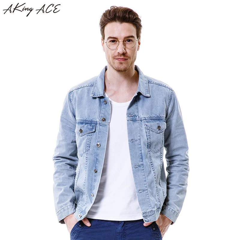 2017 AKing ACE Men's Denim Jacket Vintage Male Motorcycle