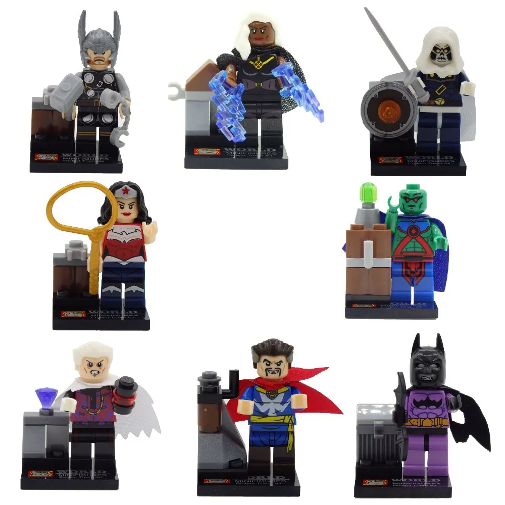 

8pcs New Legoing Super Heroes Batman Wonder Woman Thor Ororo Munroe Taskmaster Minifigure Bricks Figures Toy for Children Gift